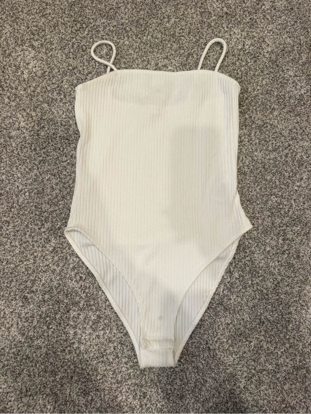 Topshop Cream Ribbed Spaghetti-Strap One-Piece Bodysuit